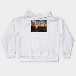 Sunset landscape photography of friends Kids Hoodie